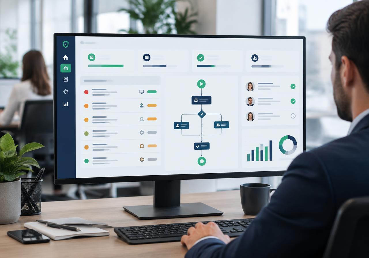 Workflow automation dashboard on a monitor